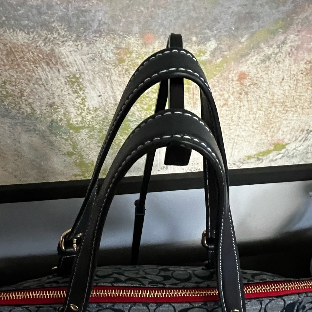 Coach Navy Signature Canvas Tote with Tan Tassels - Picture 4 of 10